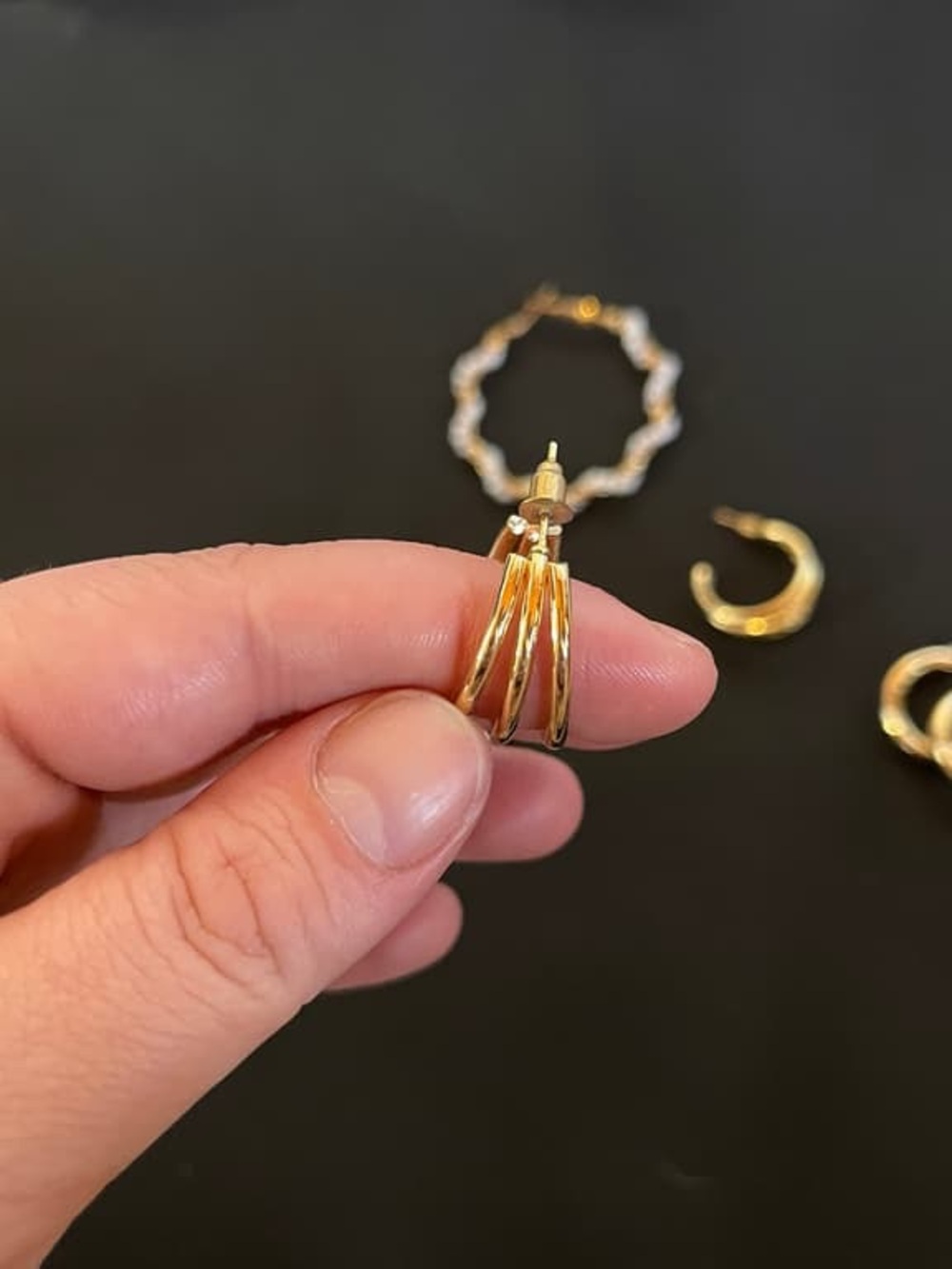 Gold Triple Hoop Stud Earrings - Women Jewelry
